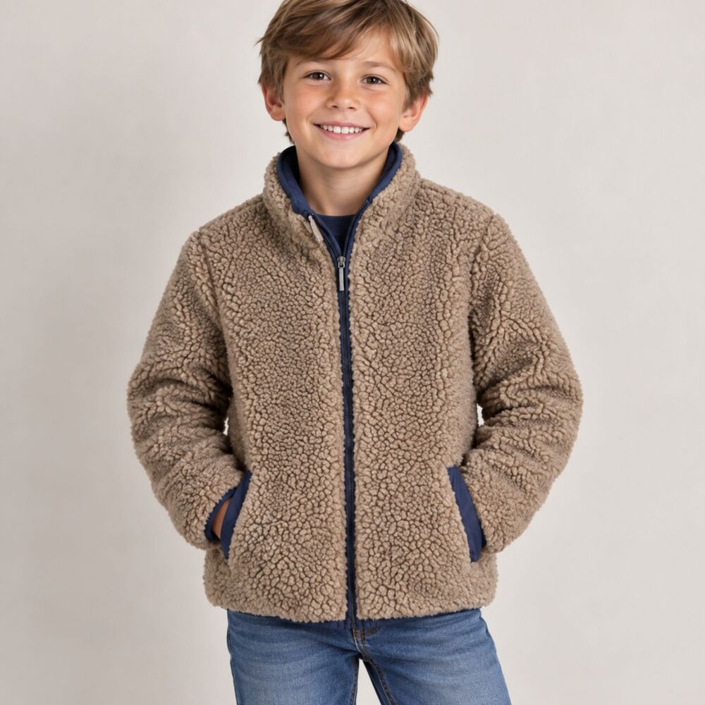 Atlantis Weathergear Boy's Reversible Coat/Jacket Teddy Nylon Brown Blue Small/8